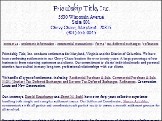 Web site www.friendshiptitle.com, Friendship Title Inc